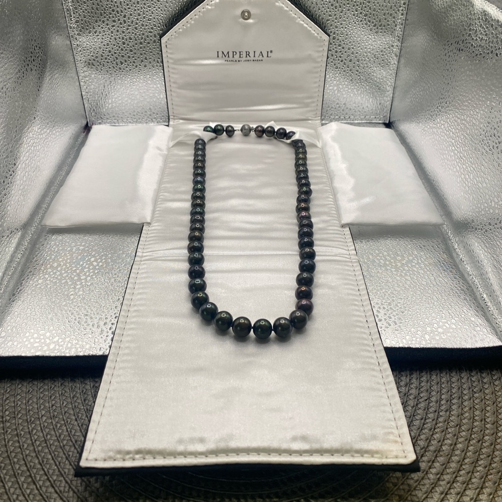 Imperial Pearls HSN 10.2mm Dark Cultured Pearl Necklace Peacock Black 24”.
